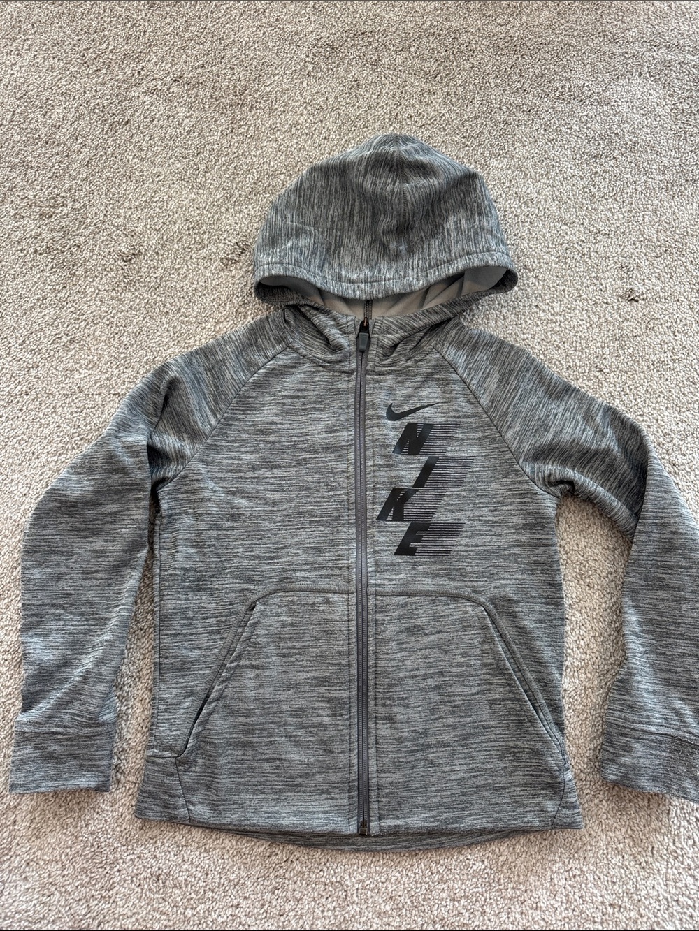 Nike Gray Kids Full-Zip Hooded Sweatshirt with Graphic